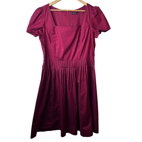 eshakti Dresses & Skirts - eShakti Pleated Cocktail Square Neck Dress Women's 16 Wine Red Short Sleeves